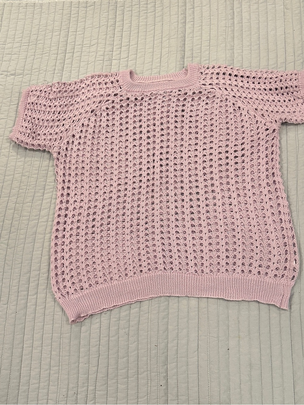easel Soft Pink Open-Weave Crewneck Short Sleeve Sweater